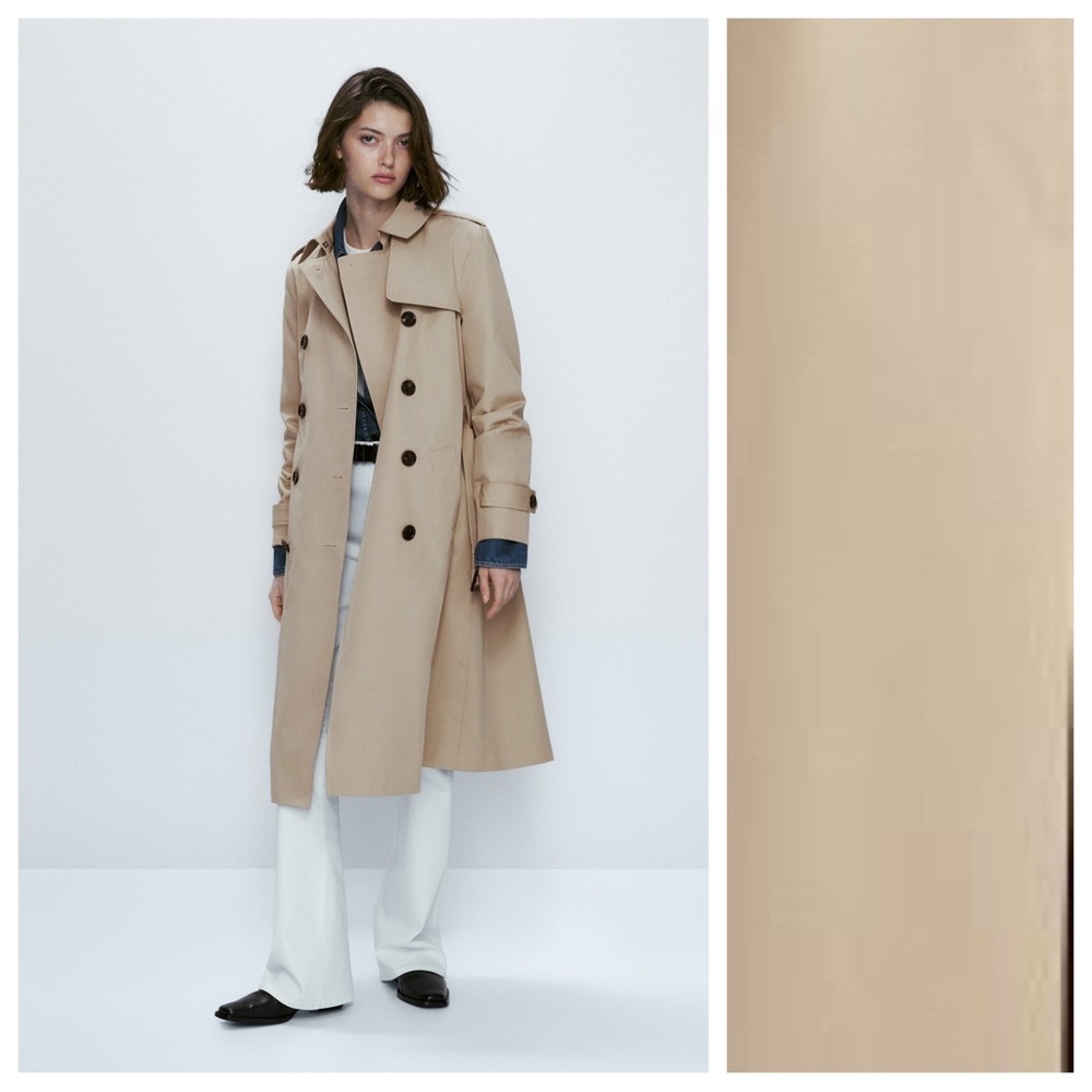 Nwt. Massimo Dutti Beige Cotton Double-Breasted Trench Coat With Belt. Size Xs.